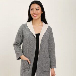 BlankNYC Gray Hooded Cardigan Sweater Coat with Front Pockets